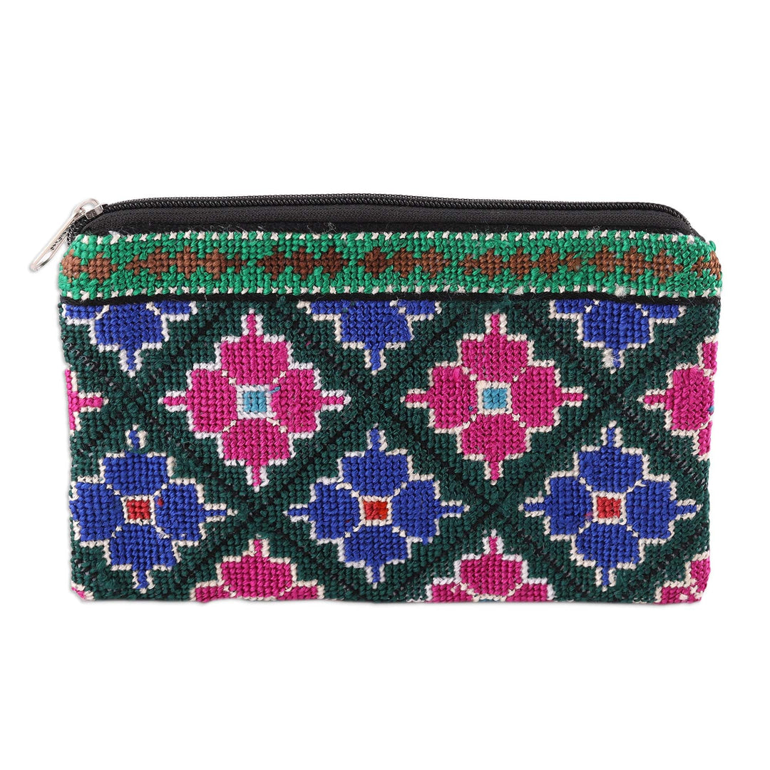Cotton Cosmetic Bag with Uzbek Iroki Floral Hand Embroidery - Uzbek Bouquet