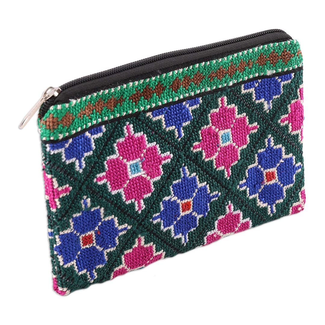 Cotton Cosmetic Bag with Uzbek Iroki Floral Hand Embroidery - Uzbek Bouquet
