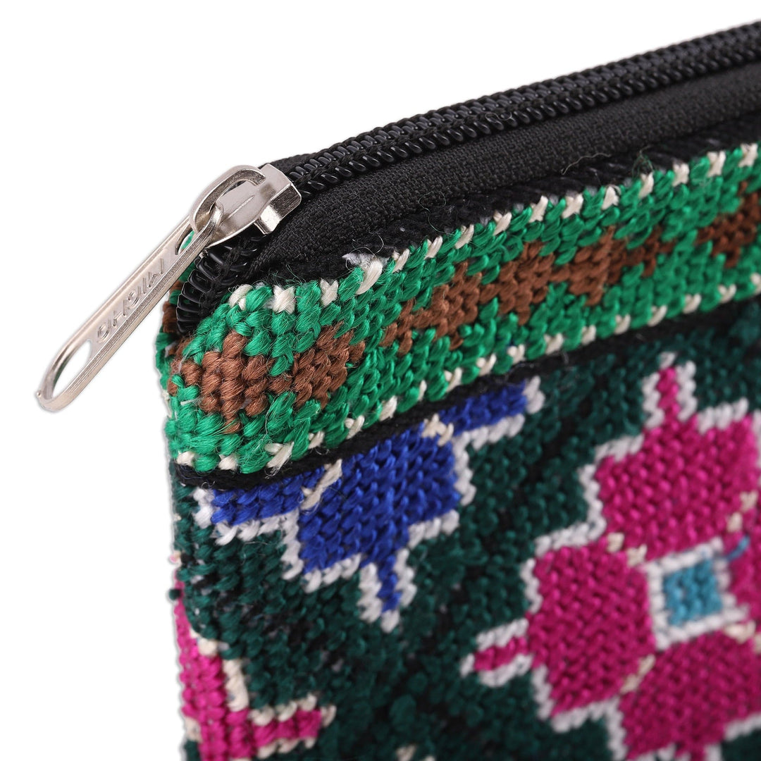 Cotton Cosmetic Bag with Uzbek Iroki Floral Hand Embroidery - Uzbek Bouquet