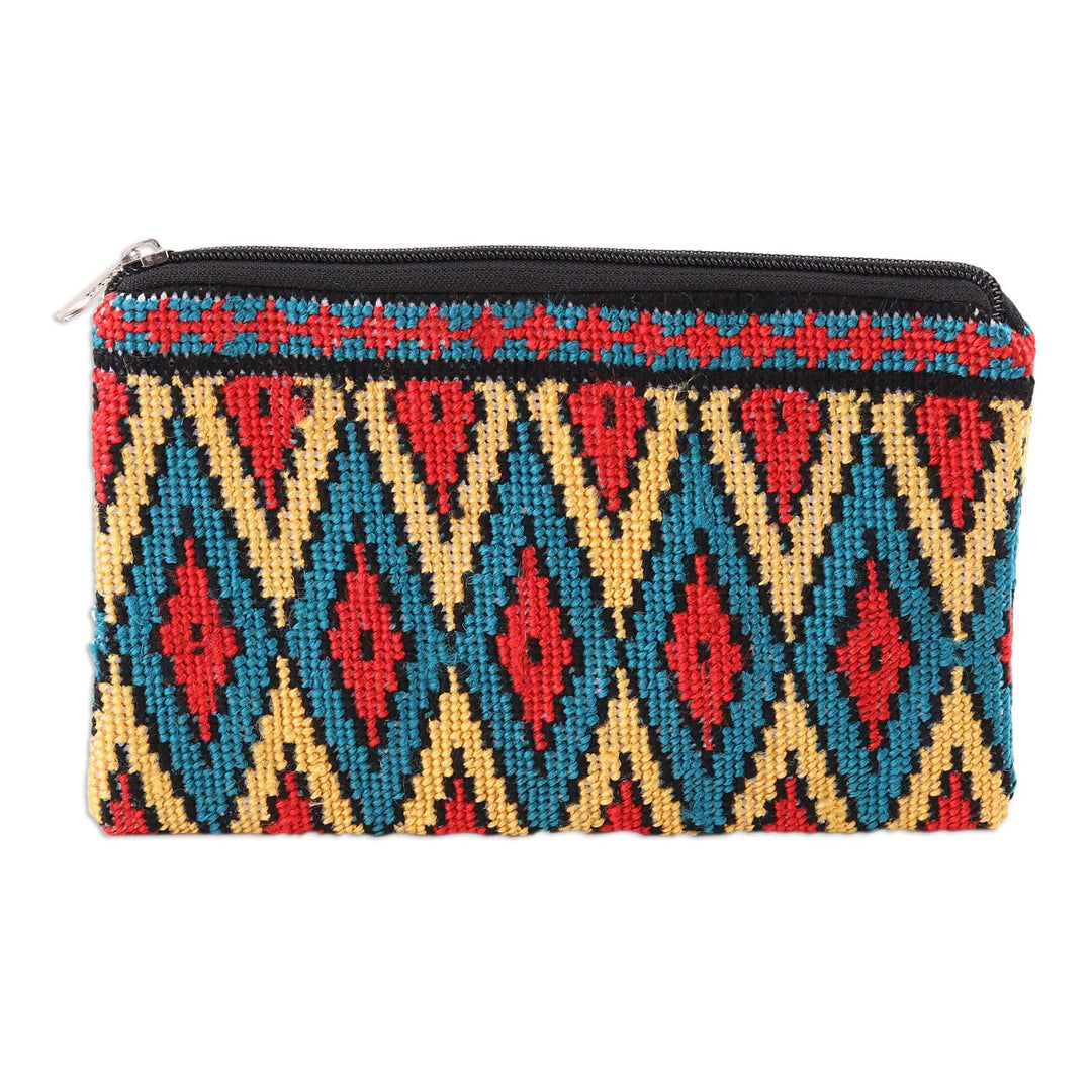 Ikat-Themed Cotton Cosmetic Bag with Iroki Hand Embroidery - Ikat Zest