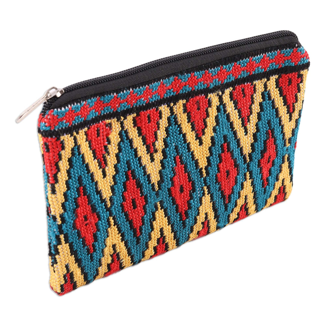 Ikat-Themed Cotton Cosmetic Bag with Iroki Hand Embroidery - Ikat Zest