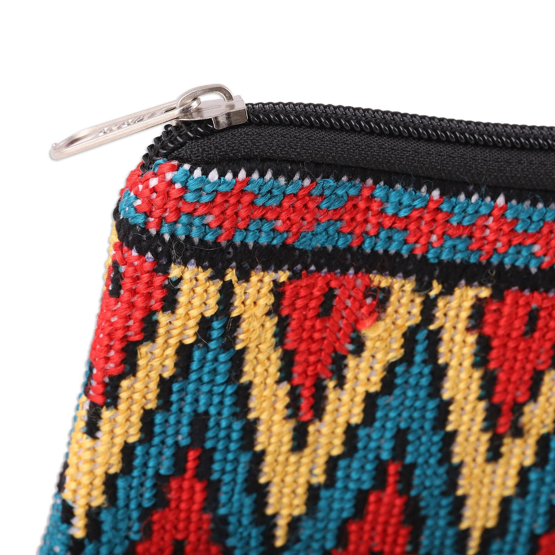 Ikat-Themed Cotton Cosmetic Bag with Iroki Hand Embroidery - Ikat Zest