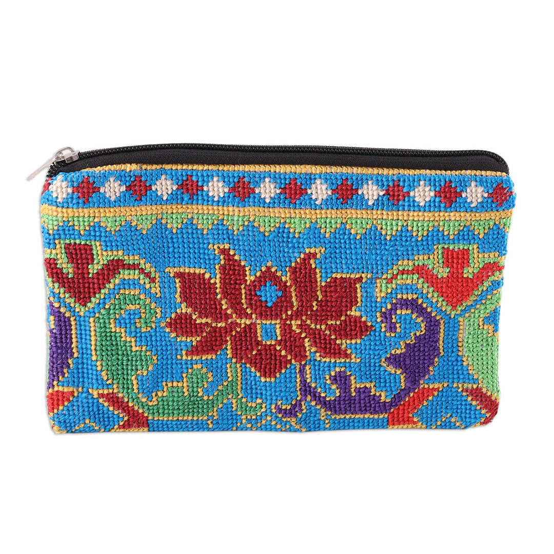 Cotton Cosmetic Bag with Iroki Style Floral Hand Embroidery - Uzbek Garden