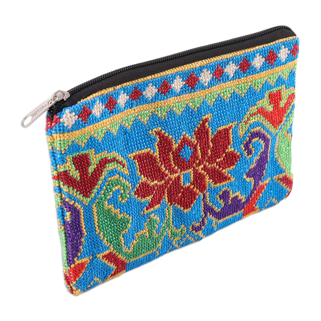 Cotton Cosmetic Bag with Iroki Style Floral Hand Embroidery - Uzbek Garden