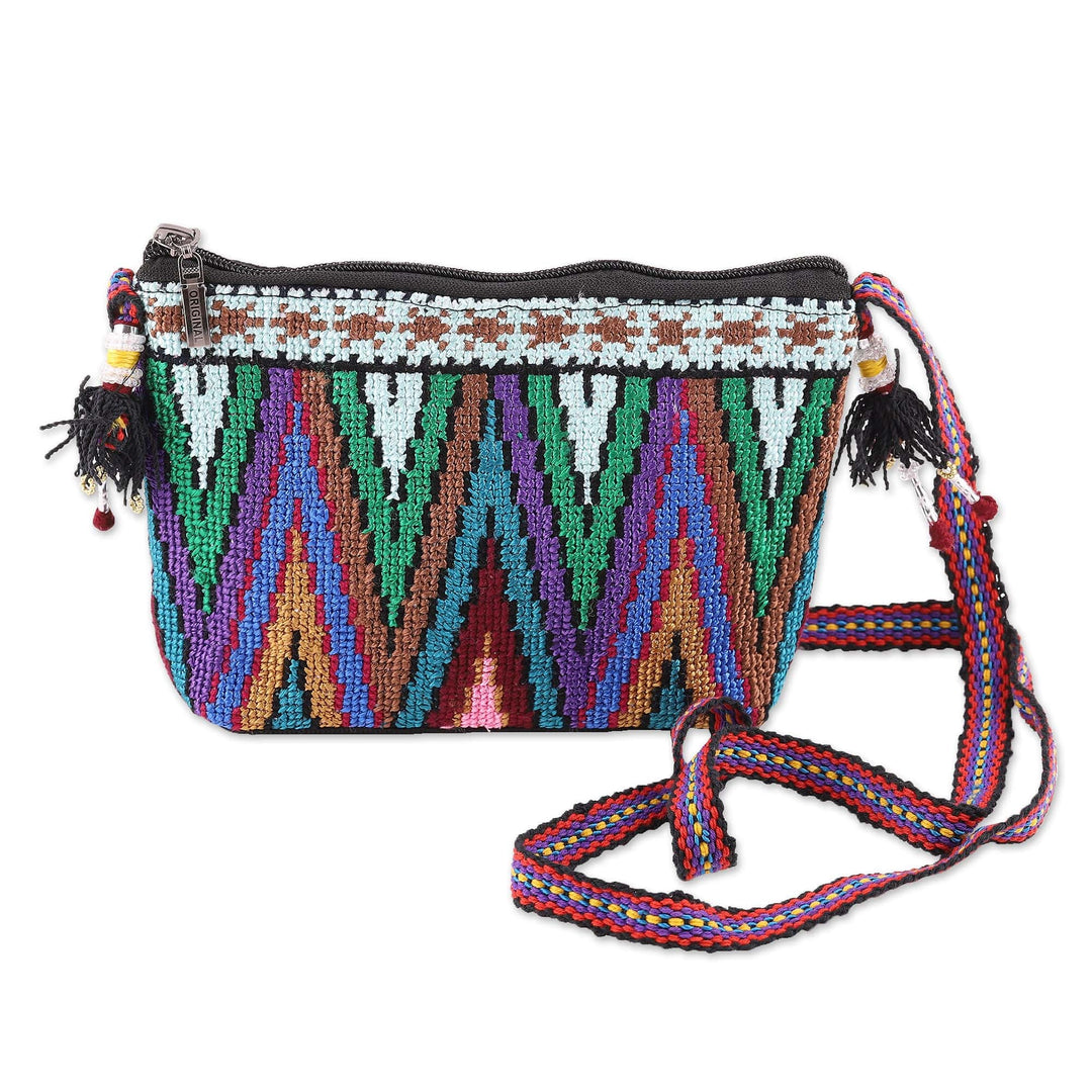 Ikat-Themed Cotton Sling Bag with Iroki Hand Embroidery - Ikat Splendor