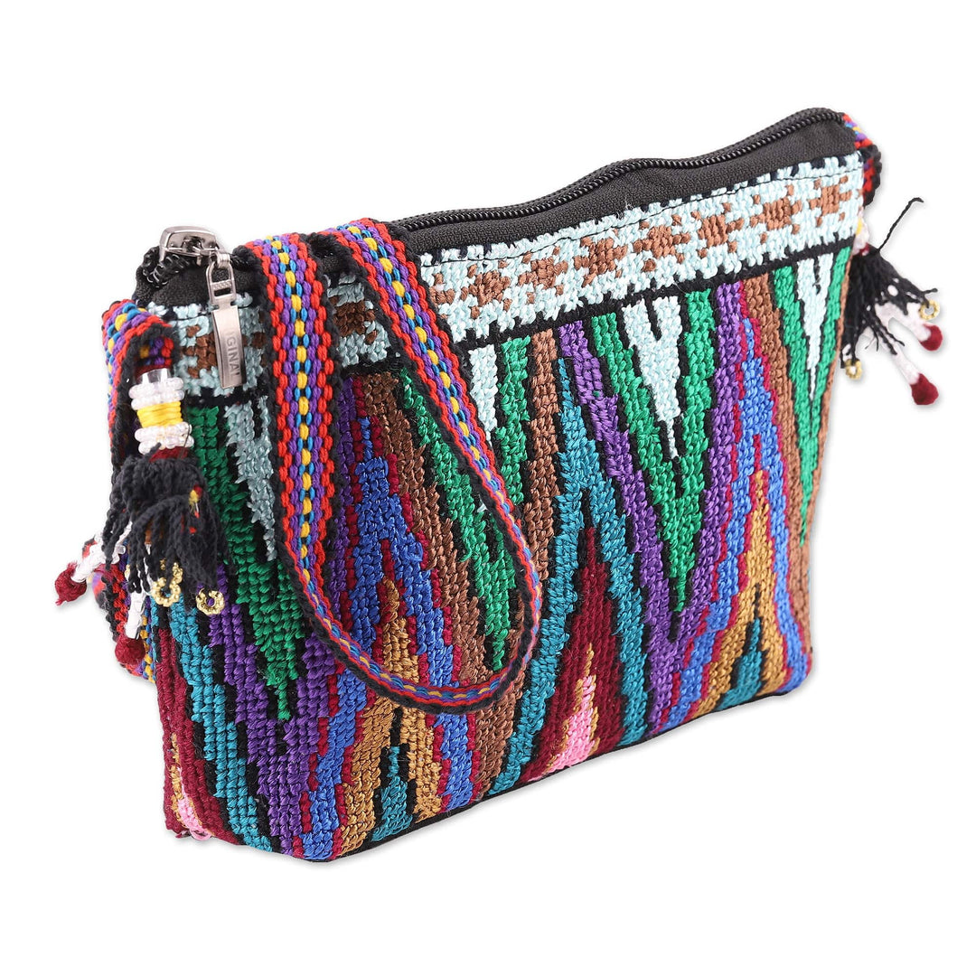 Ikat-Themed Cotton Sling Bag with Iroki Hand Embroidery - Ikat Splendor
