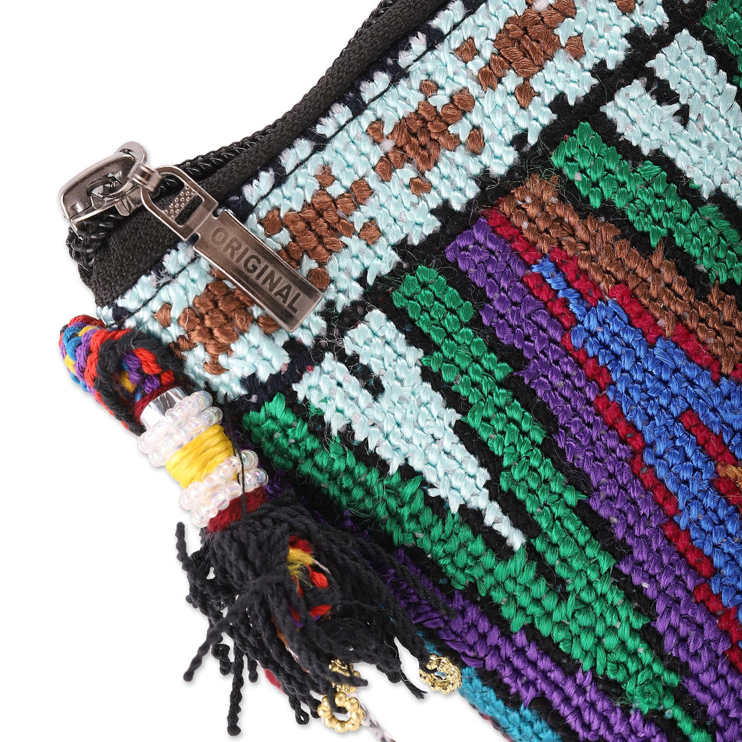Ikat-Themed Cotton Sling Bag with Iroki Hand Embroidery - Ikat Splendor