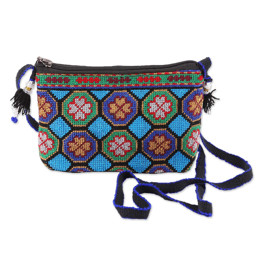 Uzbek Iroki Style Hand-Embroidered Floral Cotton Sling Bag - Magical Florals