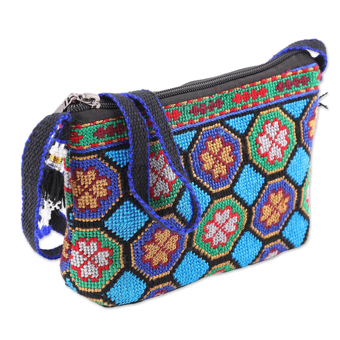 Uzbek Iroki Style Hand-Embroidered Floral Cotton Sling Bag - Magical Florals