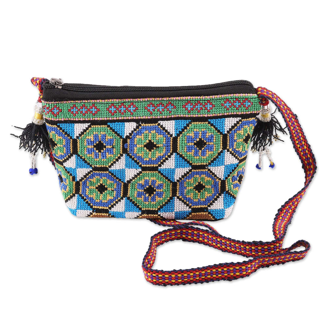Floral Cotton Sling Bag with Hand Embroidery in Iroki Style - Floral Flair