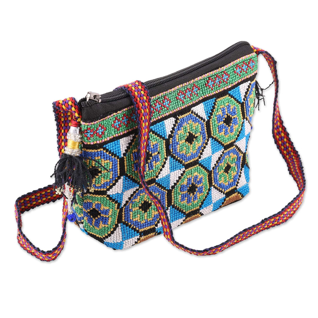 Floral Cotton Sling Bag with Hand Embroidery in Iroki Style - Floral Flair