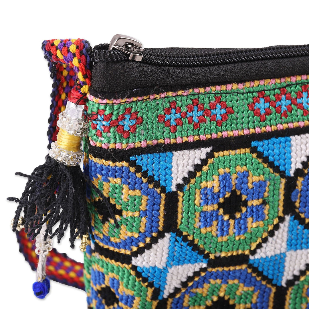 Floral Cotton Sling Bag with Hand Embroidery in Iroki Style - Floral Flair