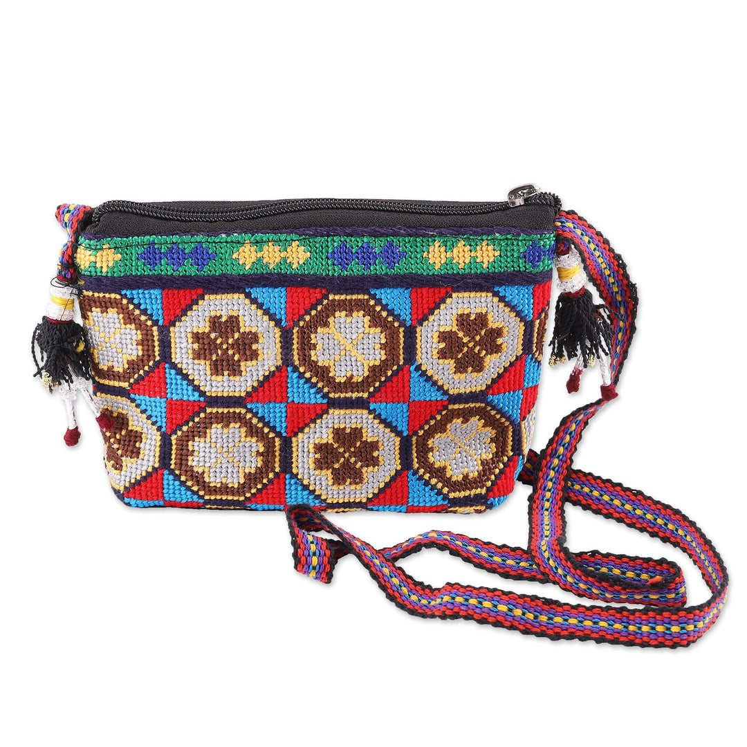 Floral-Themed Cotton Sling Bag with Iroki Hand Embroidery - Festive Flowers