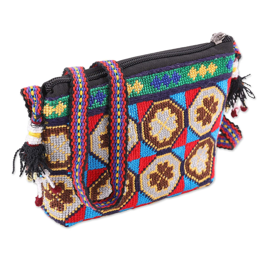 Floral-Themed Cotton Sling Bag with Iroki Hand Embroidery - Festive Flowers