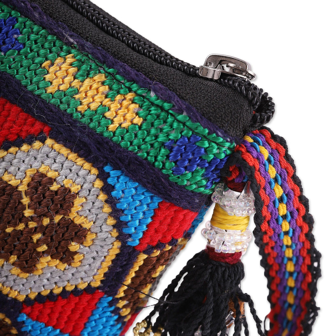 Floral-Themed Cotton Sling Bag with Iroki Hand Embroidery - Festive Flowers