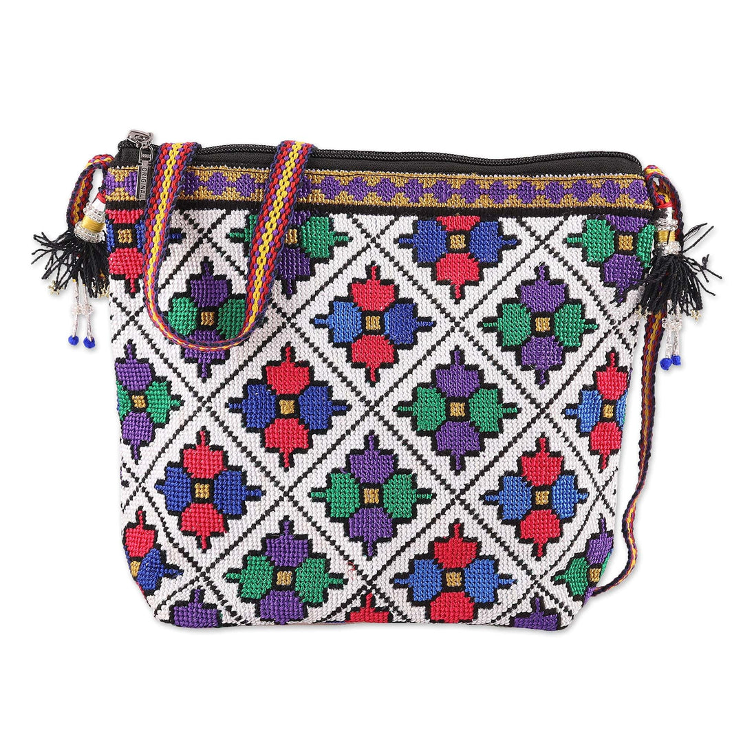 Iroki Style Hand-Embroidered Floral Cotton Sling Bag - Bewitching Flowers
