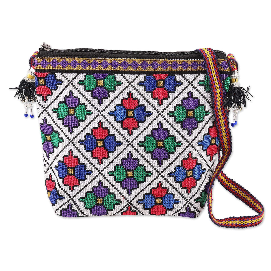 Iroki Style Hand-Embroidered Floral Cotton Sling Bag - Bewitching Flowers
