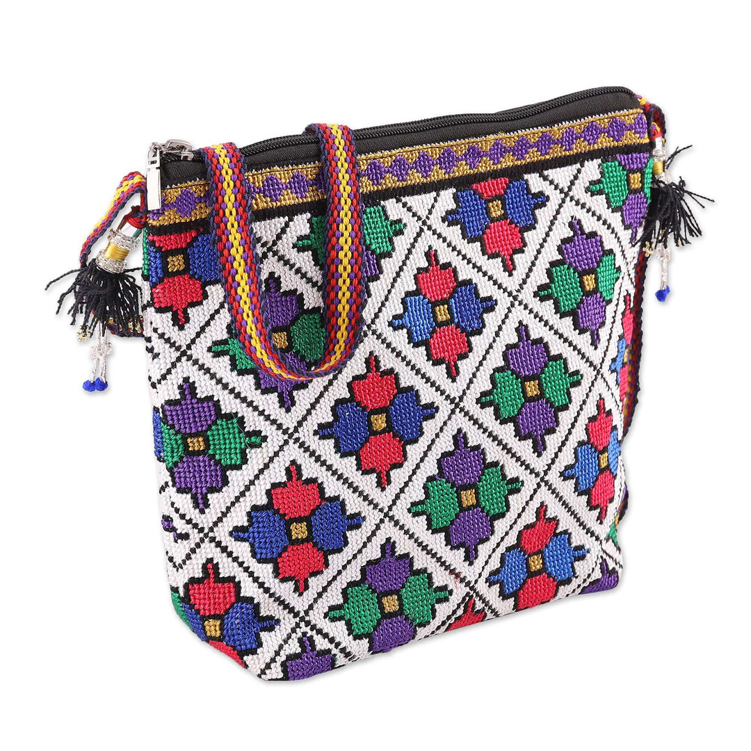 Iroki Style Hand-Embroidered Floral Cotton Sling Bag - Bewitching Flowers