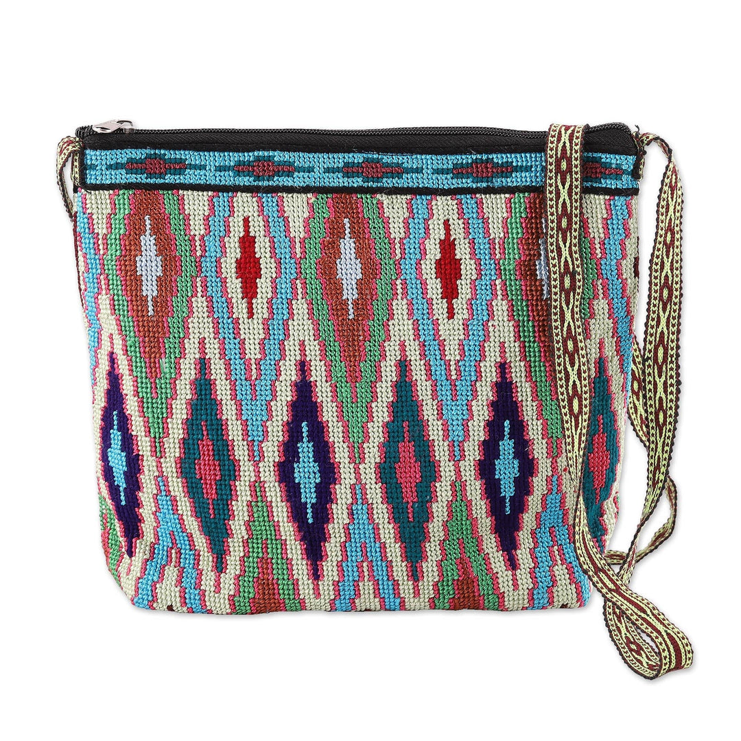 Cotton Sling Bag with Iroki Hand-Embroidered Ikat Patterns - Ikat Glam