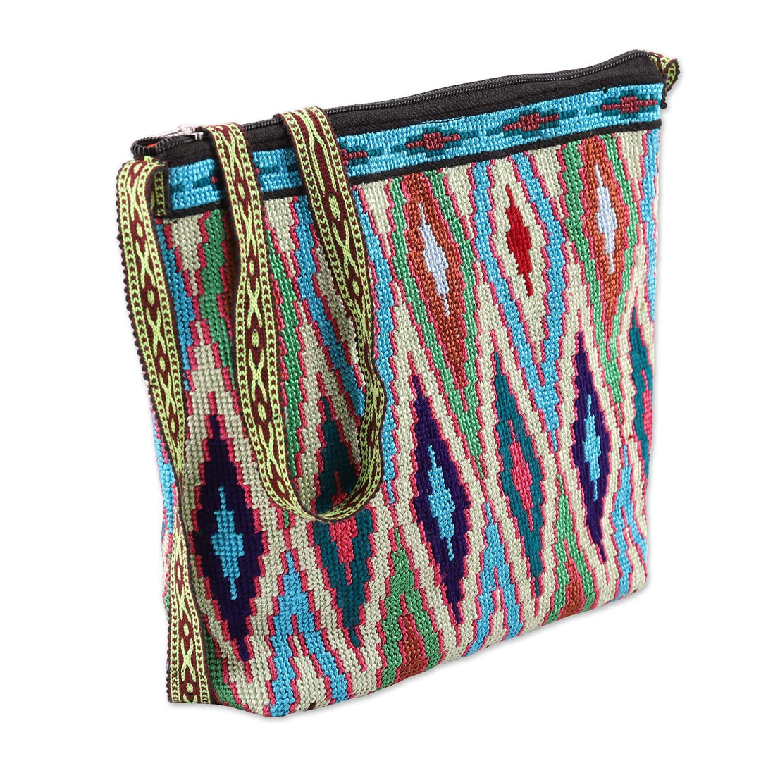 Cotton Sling Bag with Iroki Hand-Embroidered Ikat Patterns - Ikat Glam
