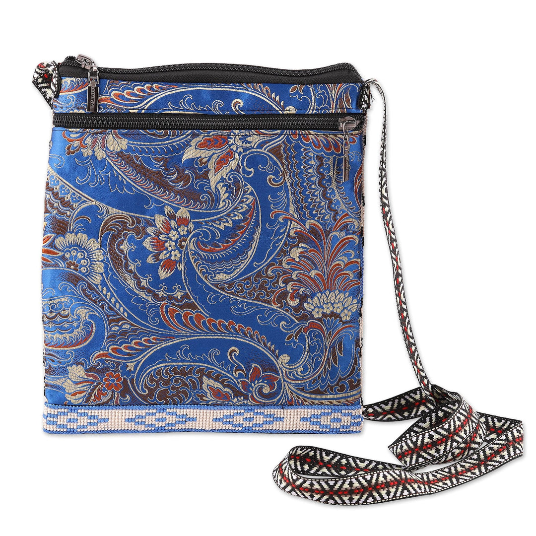 Cotton Sling Bag with Ikat-Themed Embroidery and Leaf Motifs - Ikat Fashion