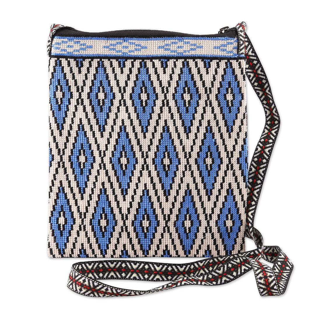 Cotton Sling Bag with Ikat-Themed Embroidery and Leaf Motifs - Ikat Fashion