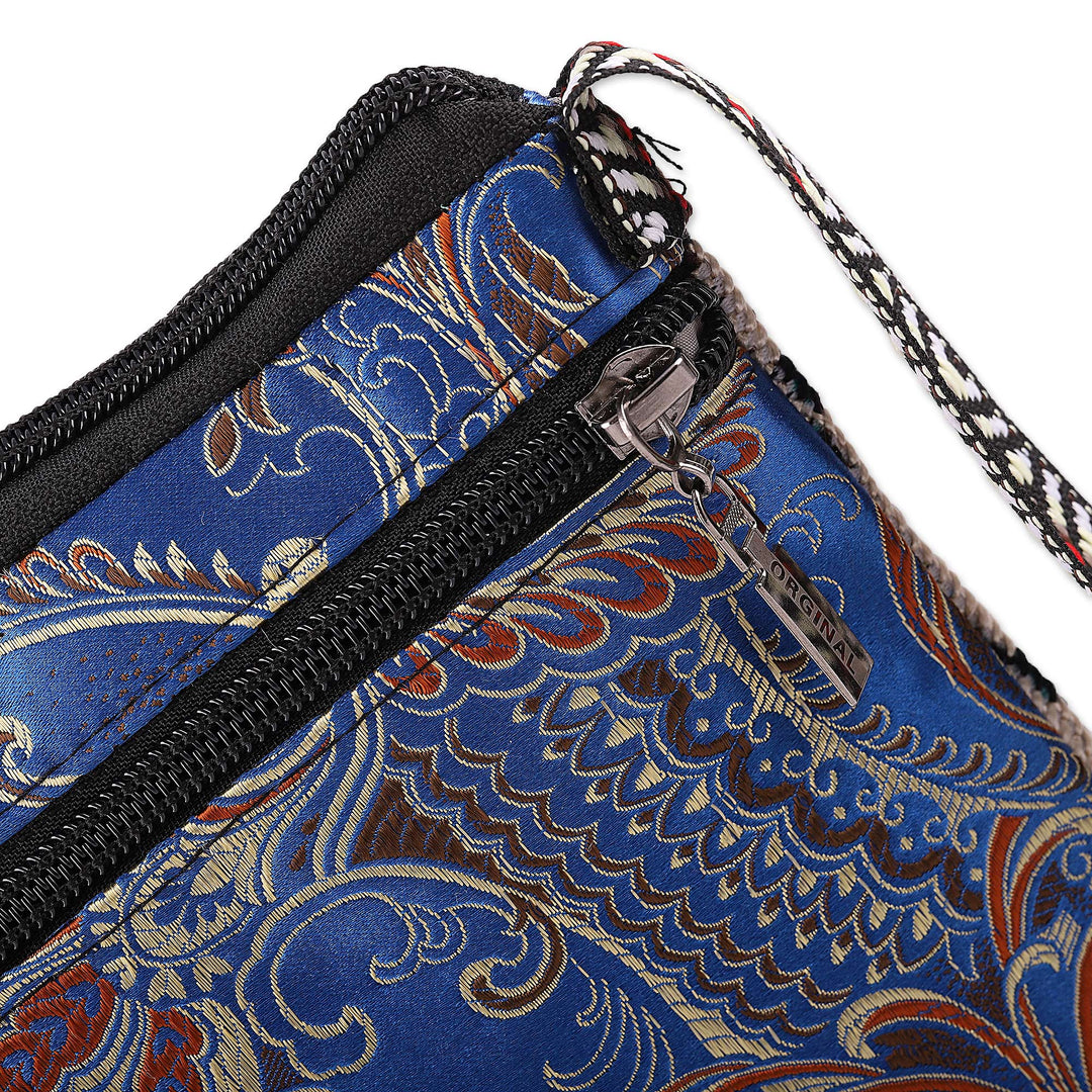 Cotton Sling Bag with Ikat-Themed Embroidery and Leaf Motifs - Ikat Fashion