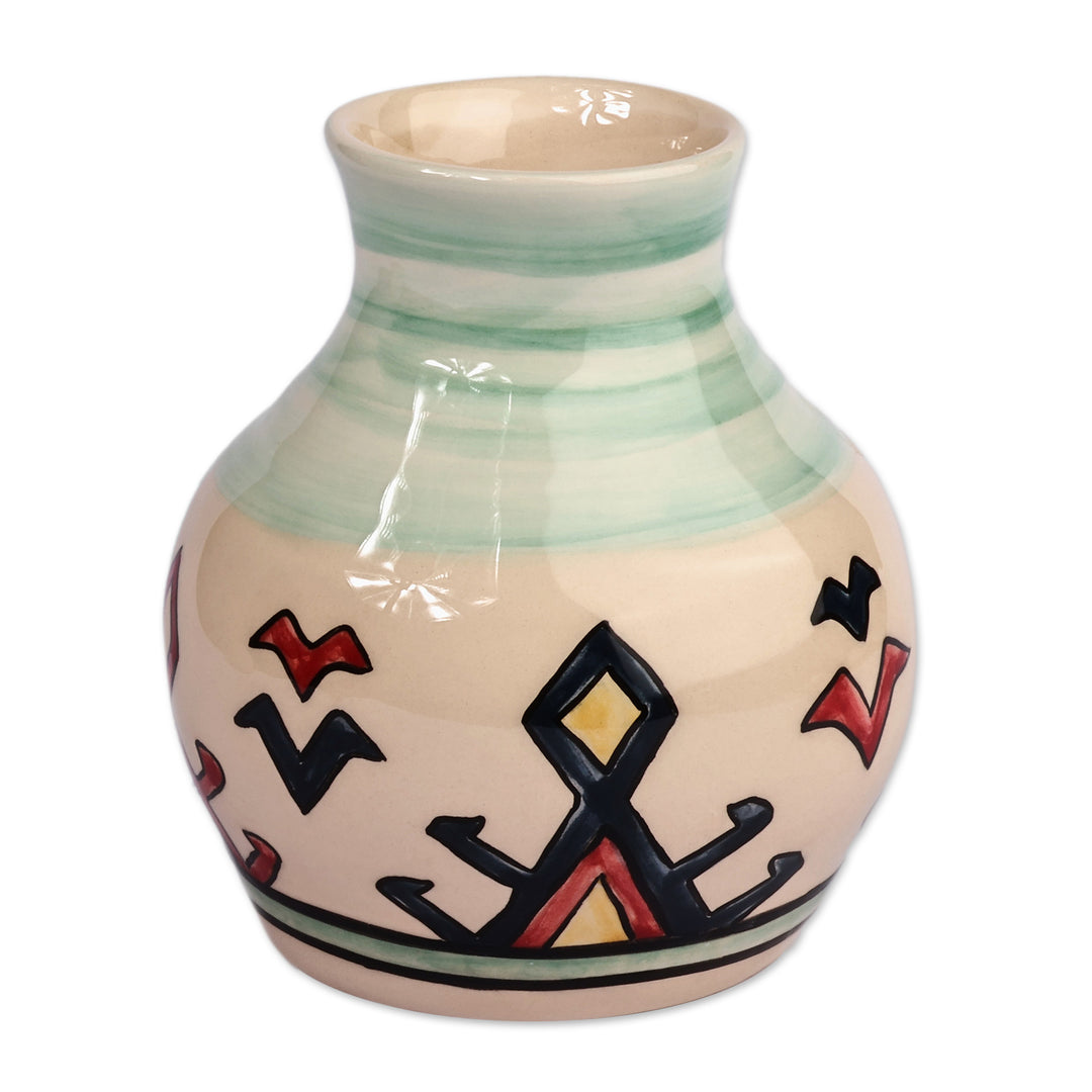 Handcrafted Classic Patterned Green and Ivory Ceramic Vase - Infinite Heritage