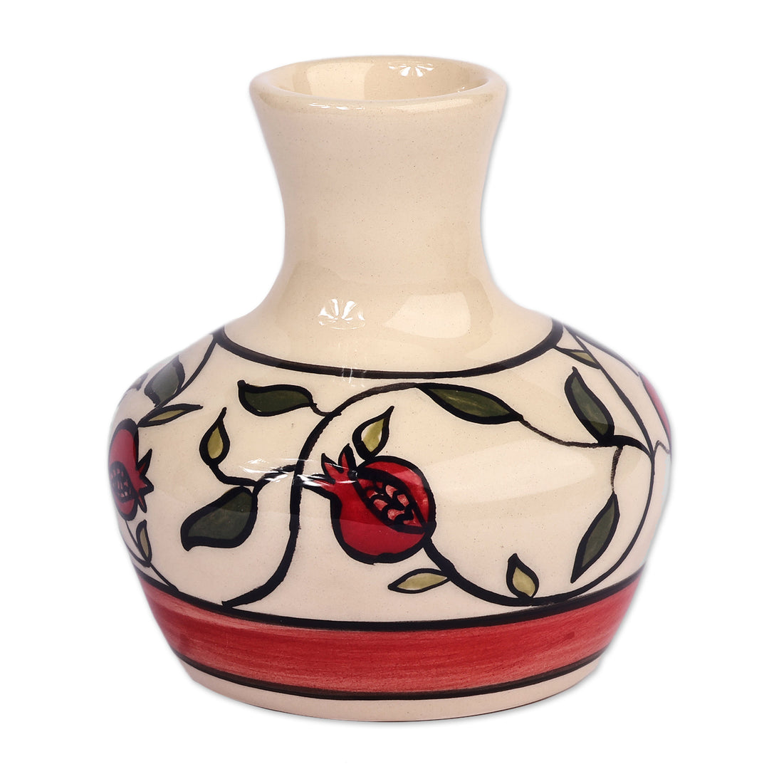 Handcrafted Pomegranate-Themed Red and Ivory Ceramic Vase - Pomegranate Triumph