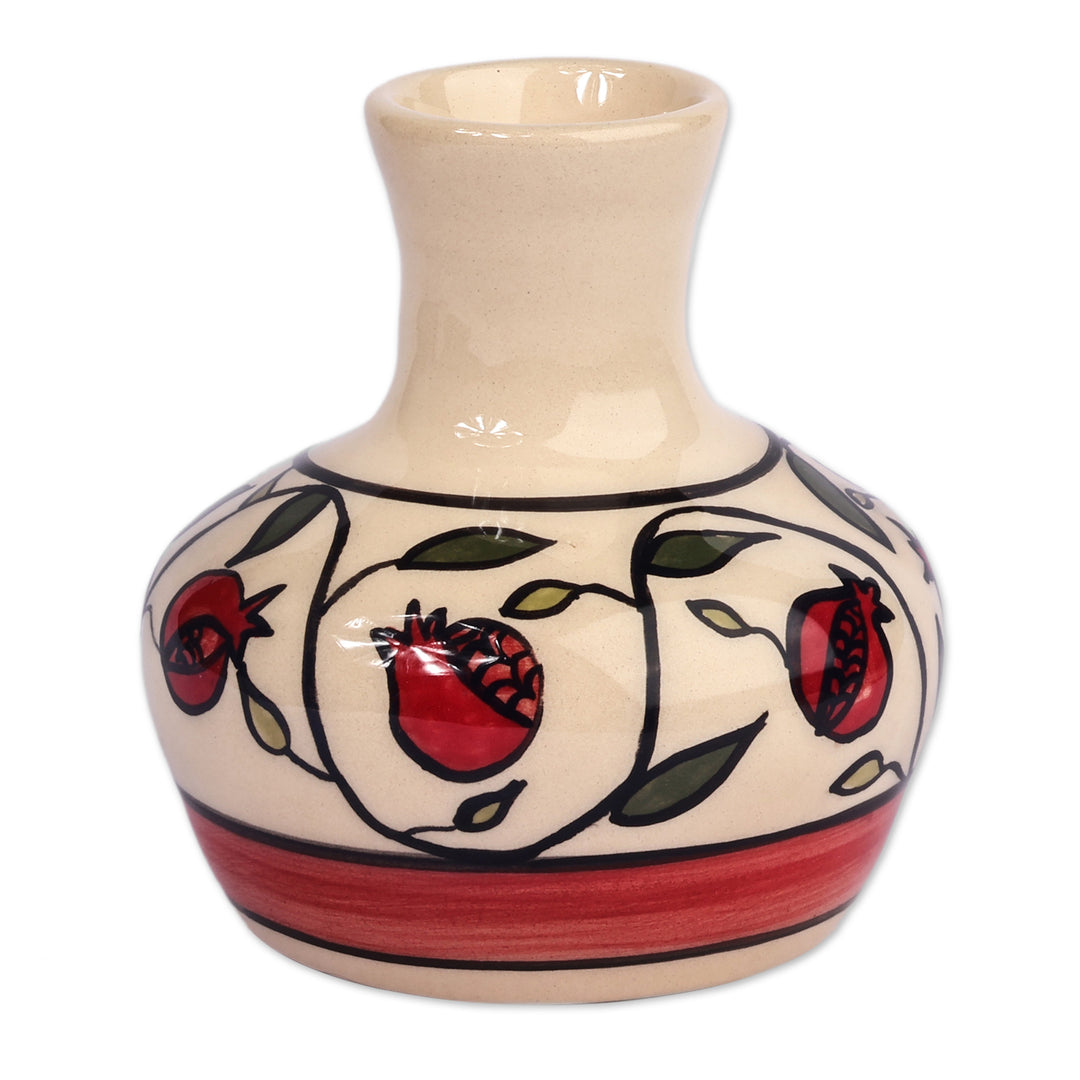 Handcrafted Pomegranate-Themed Red and Ivory Ceramic Vase - Pomegranate Triumph