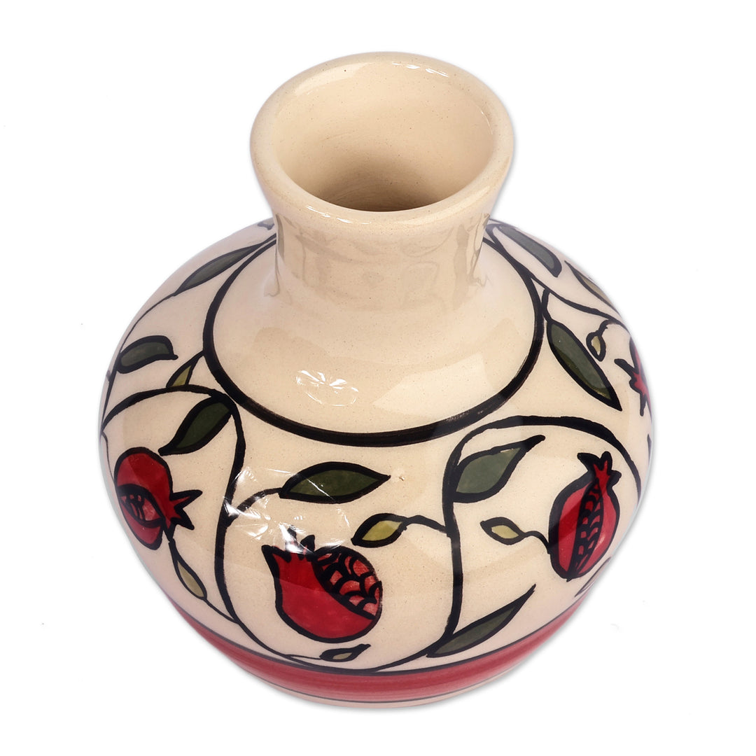 Handcrafted Pomegranate-Themed Red and Ivory Ceramic Vase - Pomegranate Triumph
