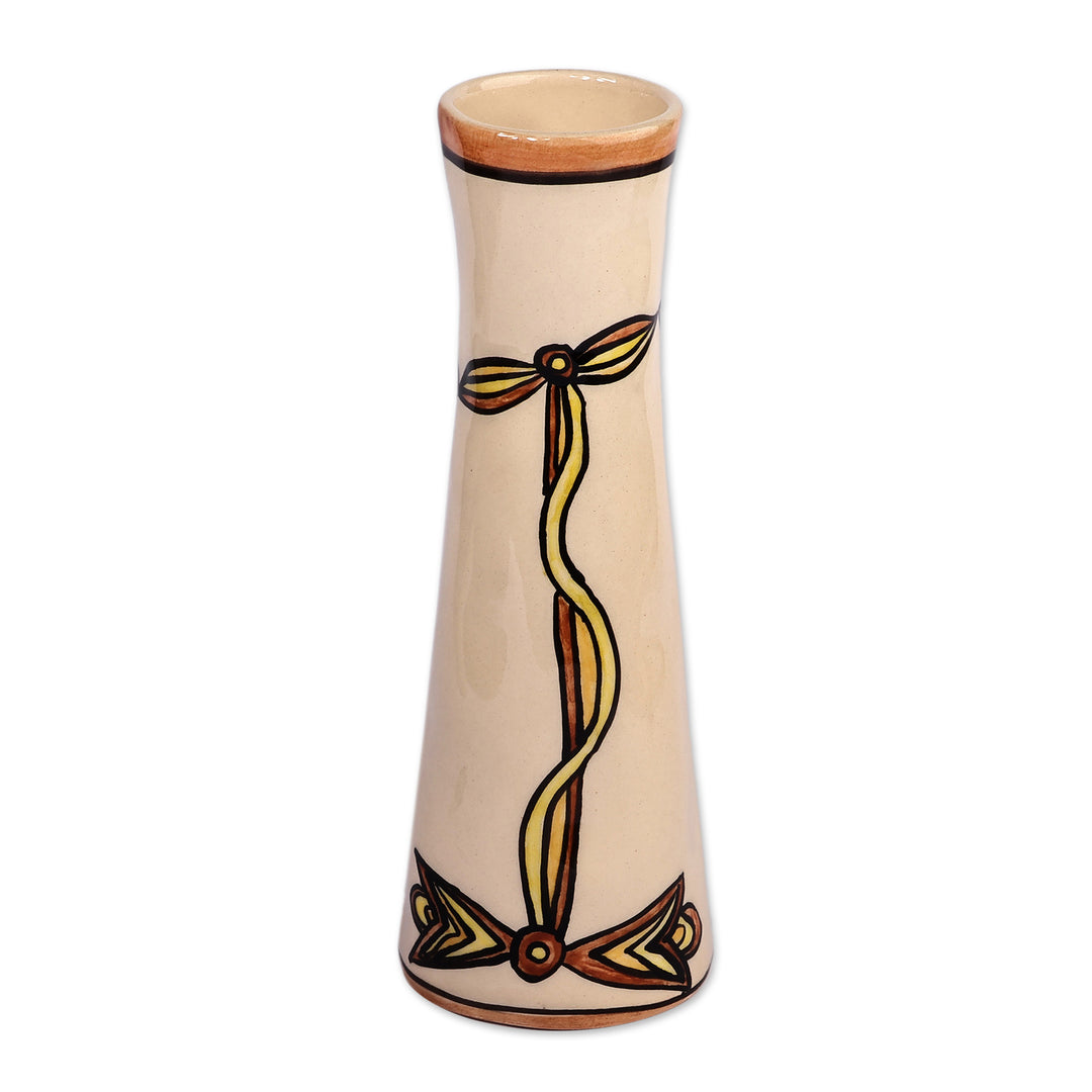Classic Bird-Themed Glossy Yellow and Ivory Ceramic Vase - Yellow Enchant