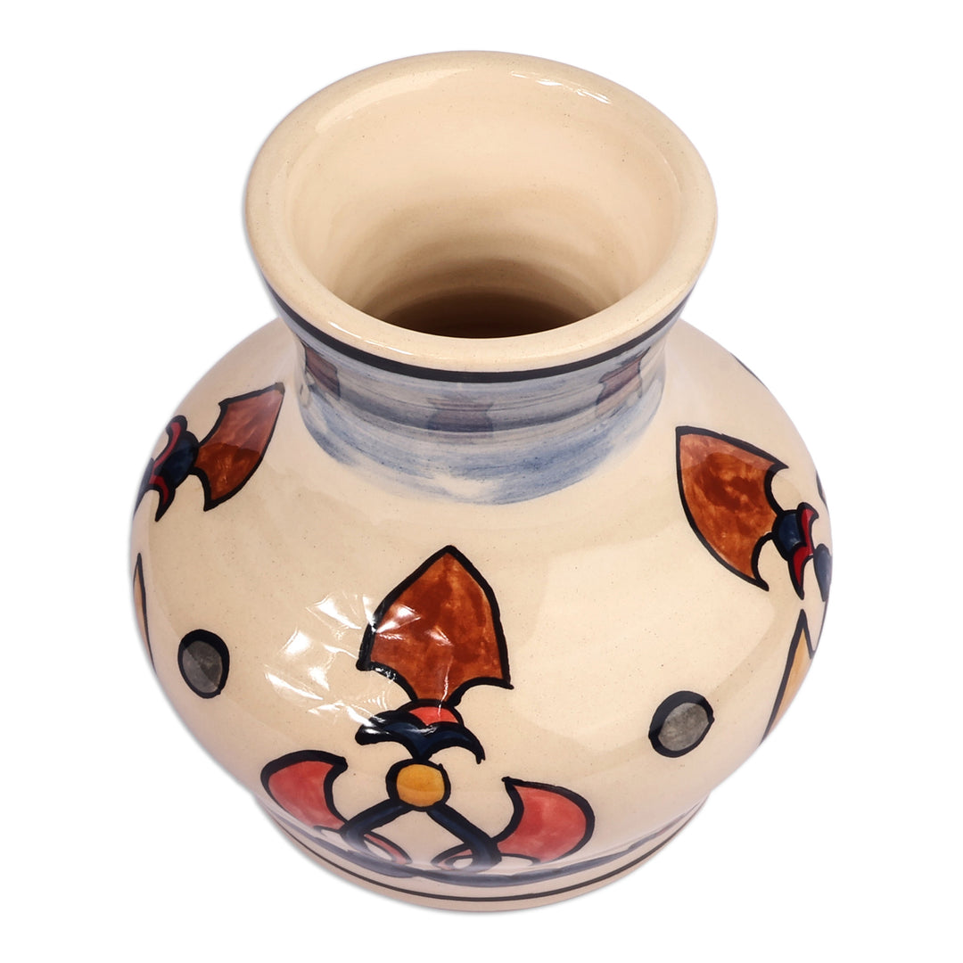 Classic Patterned Painted Ivory and Blue Ceramic Mini Vase - Serene Regality