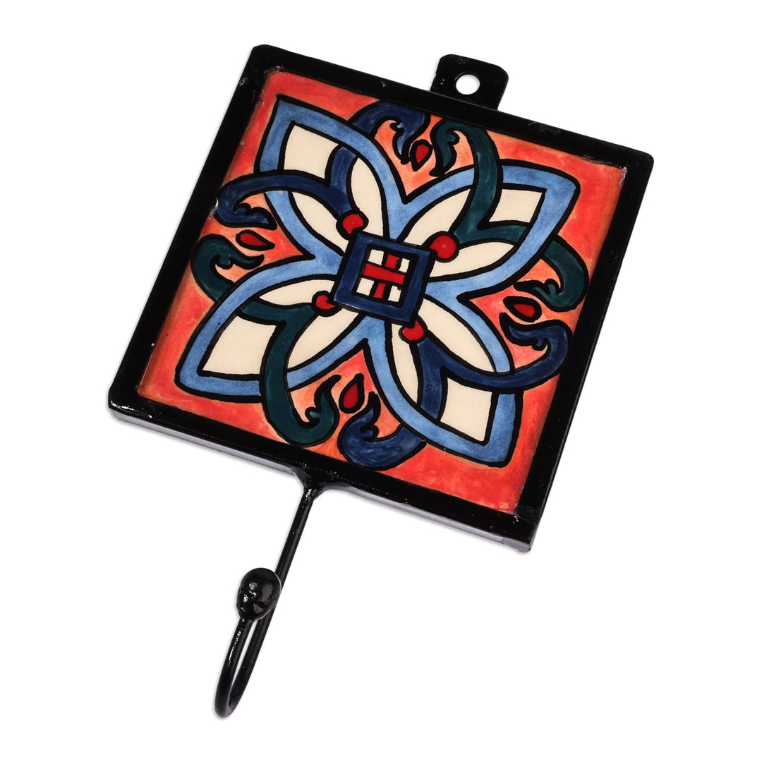 Handcrafted Floral-Inspired Red and Blue Ceramic Coat Hanger - Harmonious Habitude