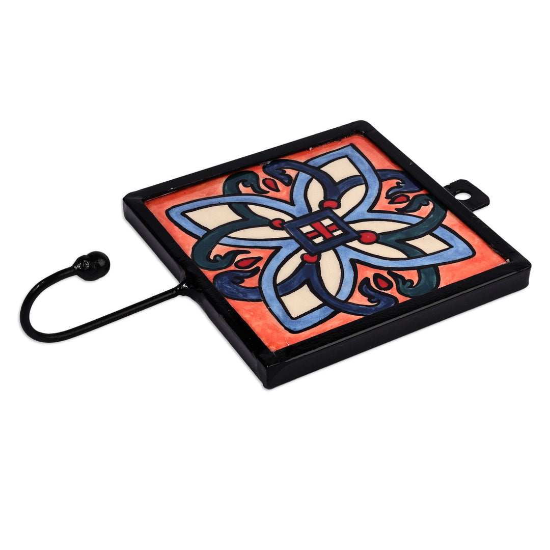 Handcrafted Floral-Inspired Red and Blue Ceramic Coat Hanger - Harmonious Habitude