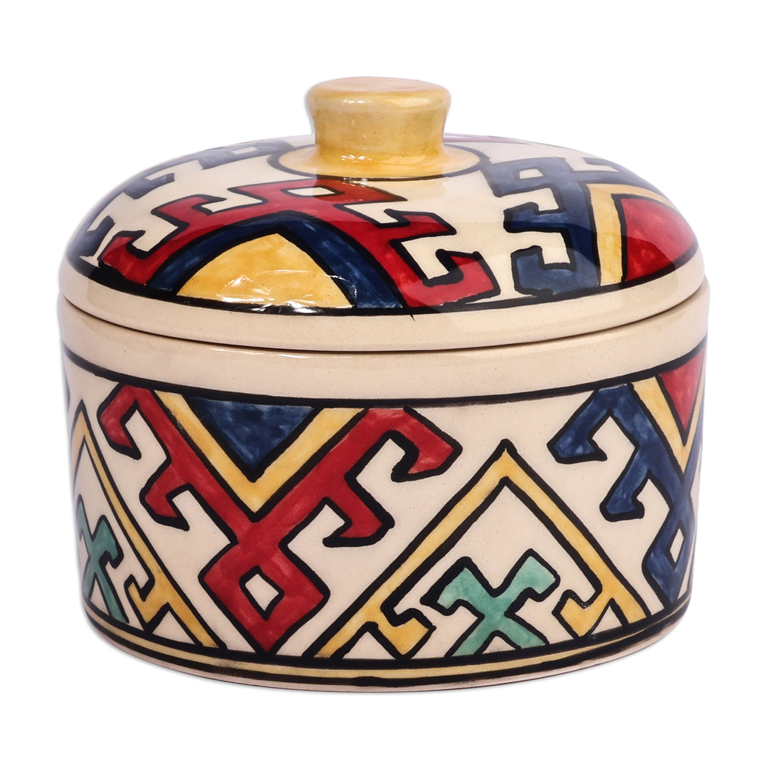 Handcrafted Traditional Patterned Round Ceramic Jewelry Box - Legacy of Glamour