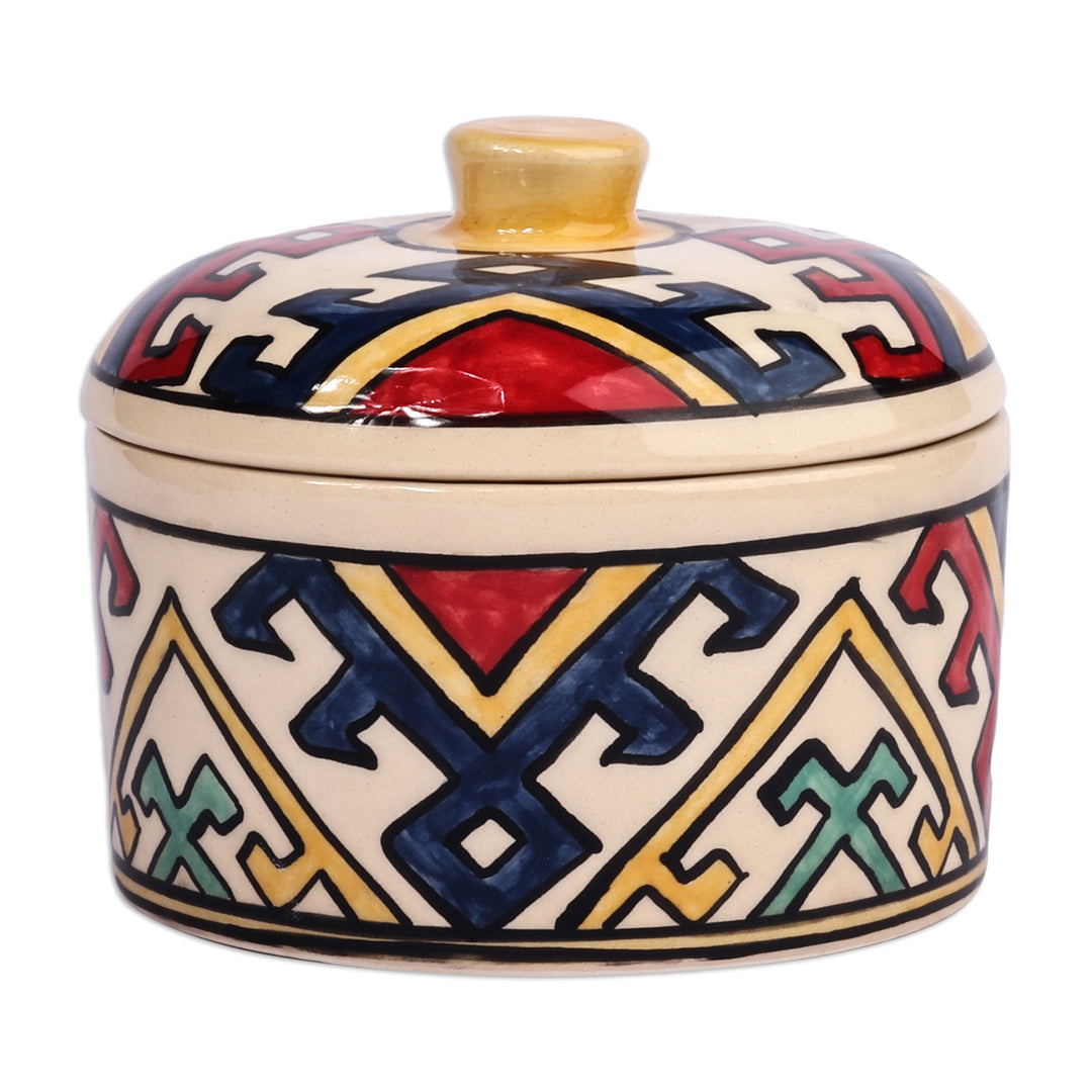 Handcrafted Traditional Patterned Round Ceramic Jewelry Box - Legacy of Glamour