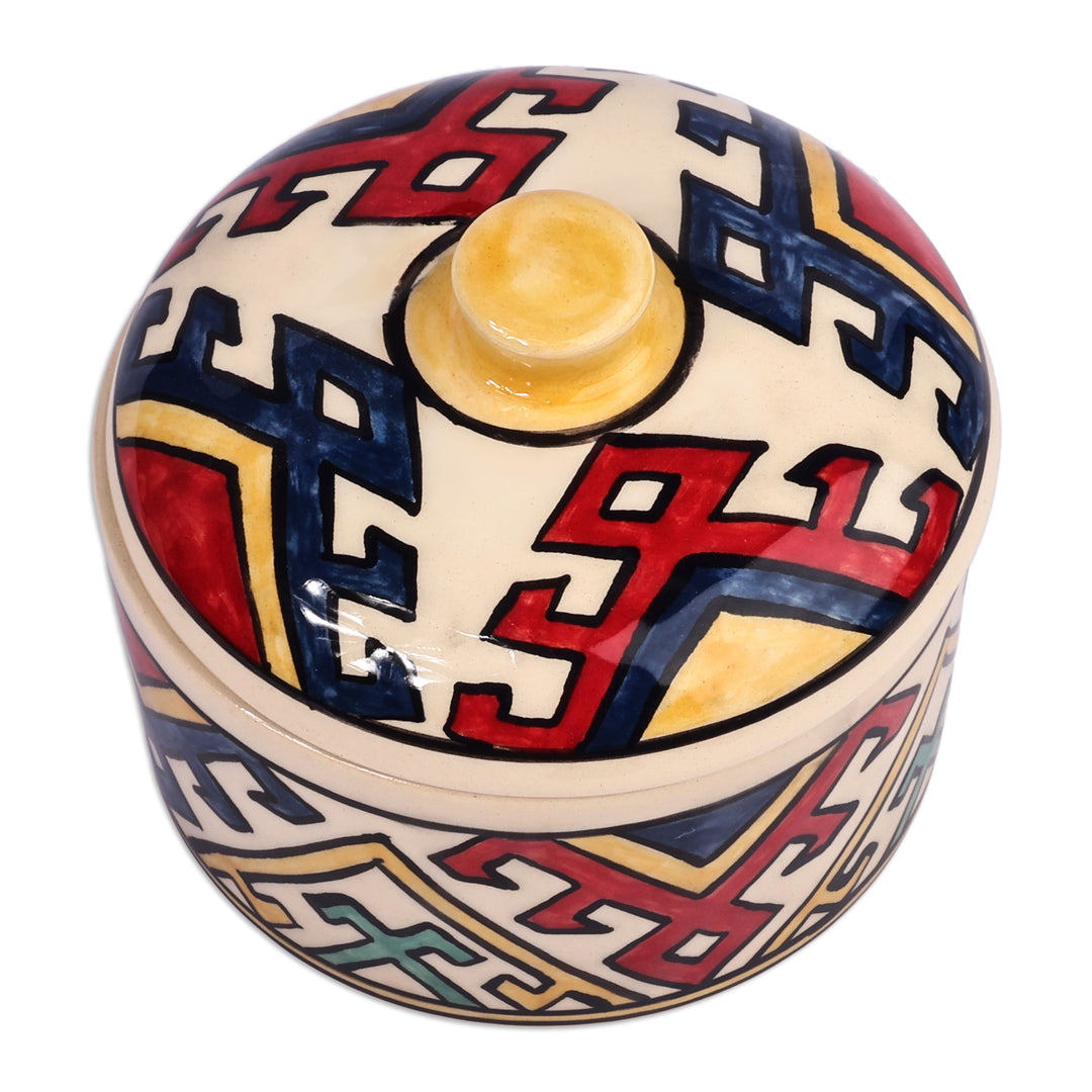 Handcrafted Traditional Patterned Round Ceramic Jewelry Box - Legacy of Glamour