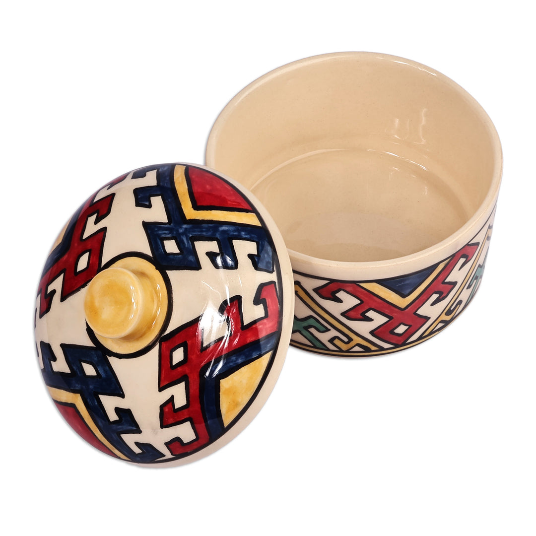 Handcrafted Traditional Patterned Round Ceramic Jewelry Box - Legacy of Glamour