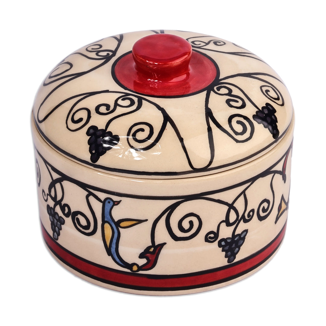 Handcrafted Nature-Themed Round Ceramic Jewelry Box - Nature's Allure
