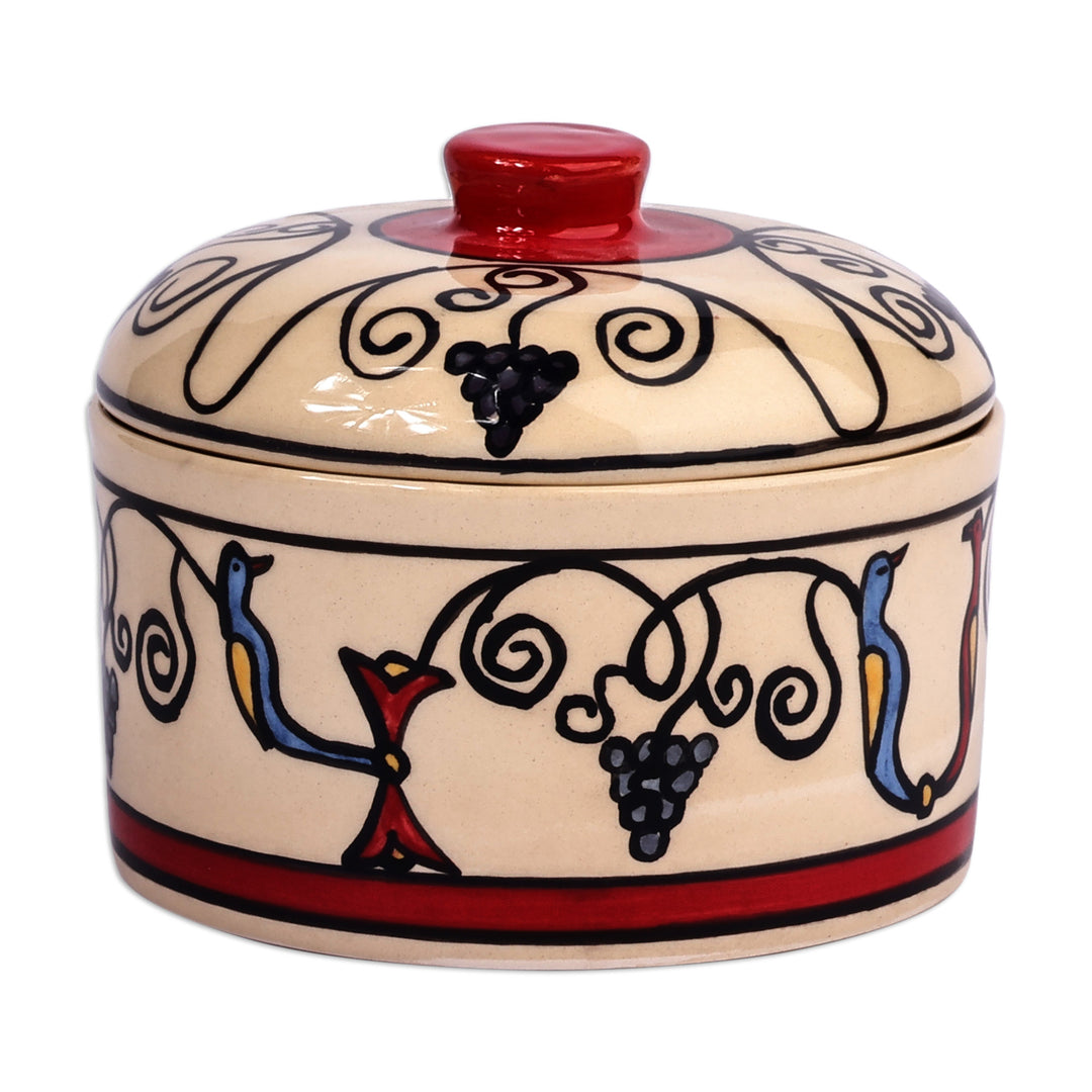 Handcrafted Nature-Themed Round Ceramic Jewelry Box - Nature's Allure