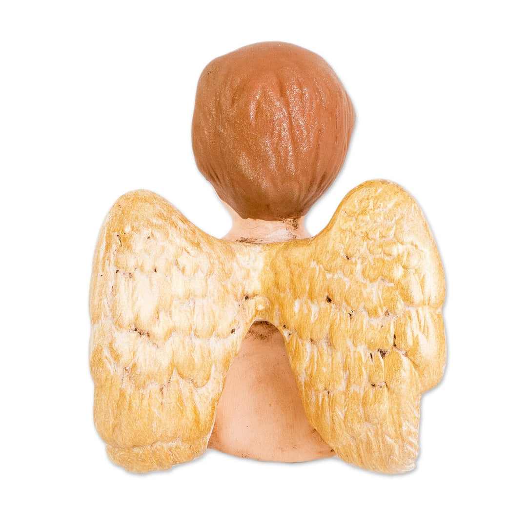 Hand-Painted Golden Ceramic Sculpture of Little Angel - Cherub of Peace