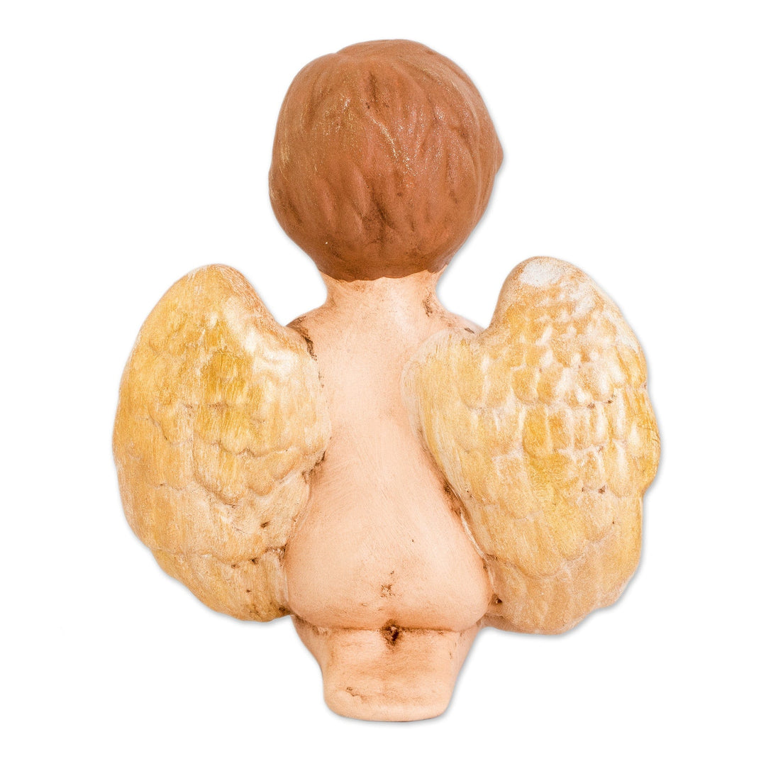 Hand-Painted Golden Ceramic Sculpture of Little Cherub - Cherub of Protection