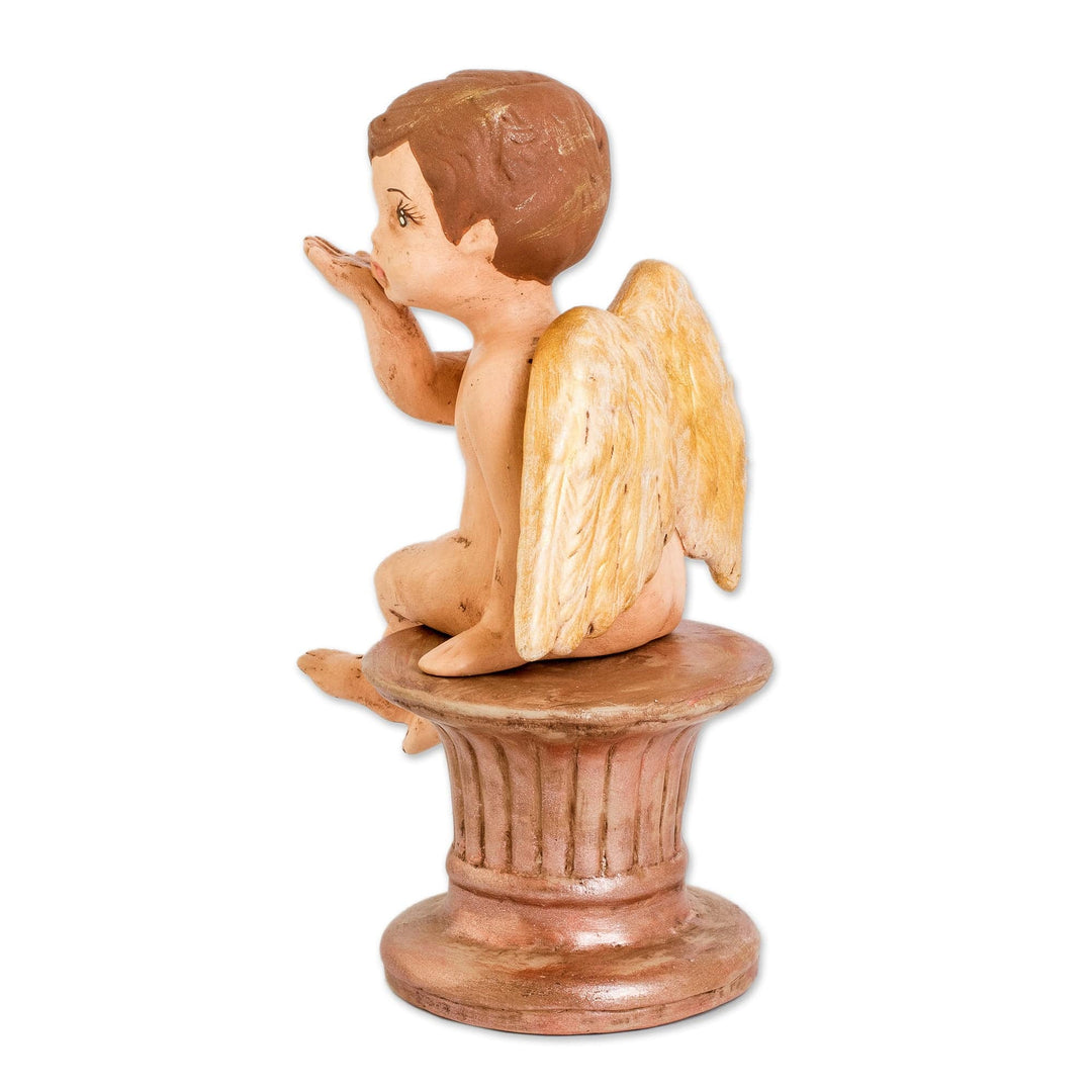 Hand-Painted Golden Ceramic Sculpture of Playful Cherub - Cherub of Kindness