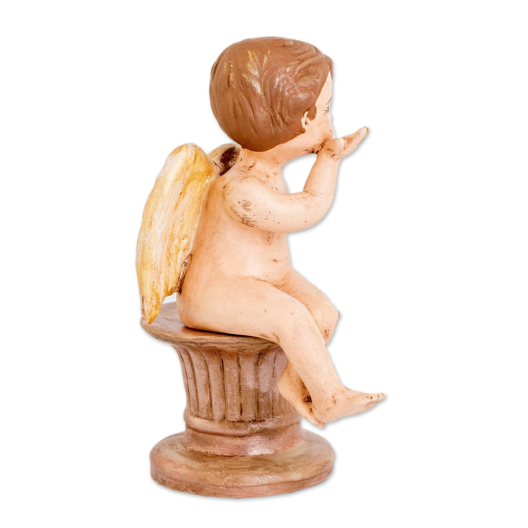 Hand-Painted Golden Ceramic Sculpture of Playful Cherub - Cherub of Kindness