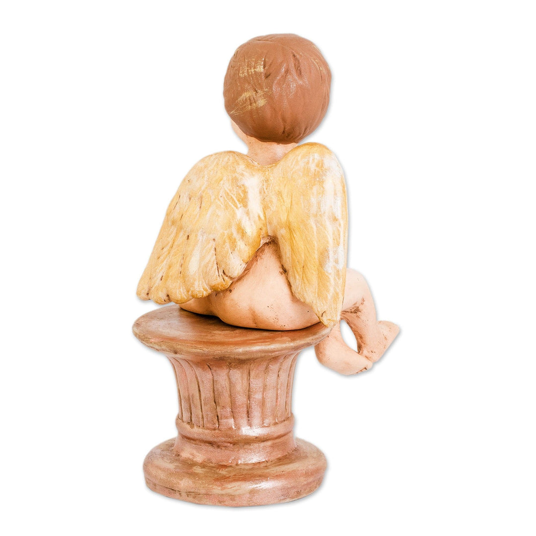 Hand-Painted Golden Ceramic Sculpture of Playful Cherub - Cherub of Kindness