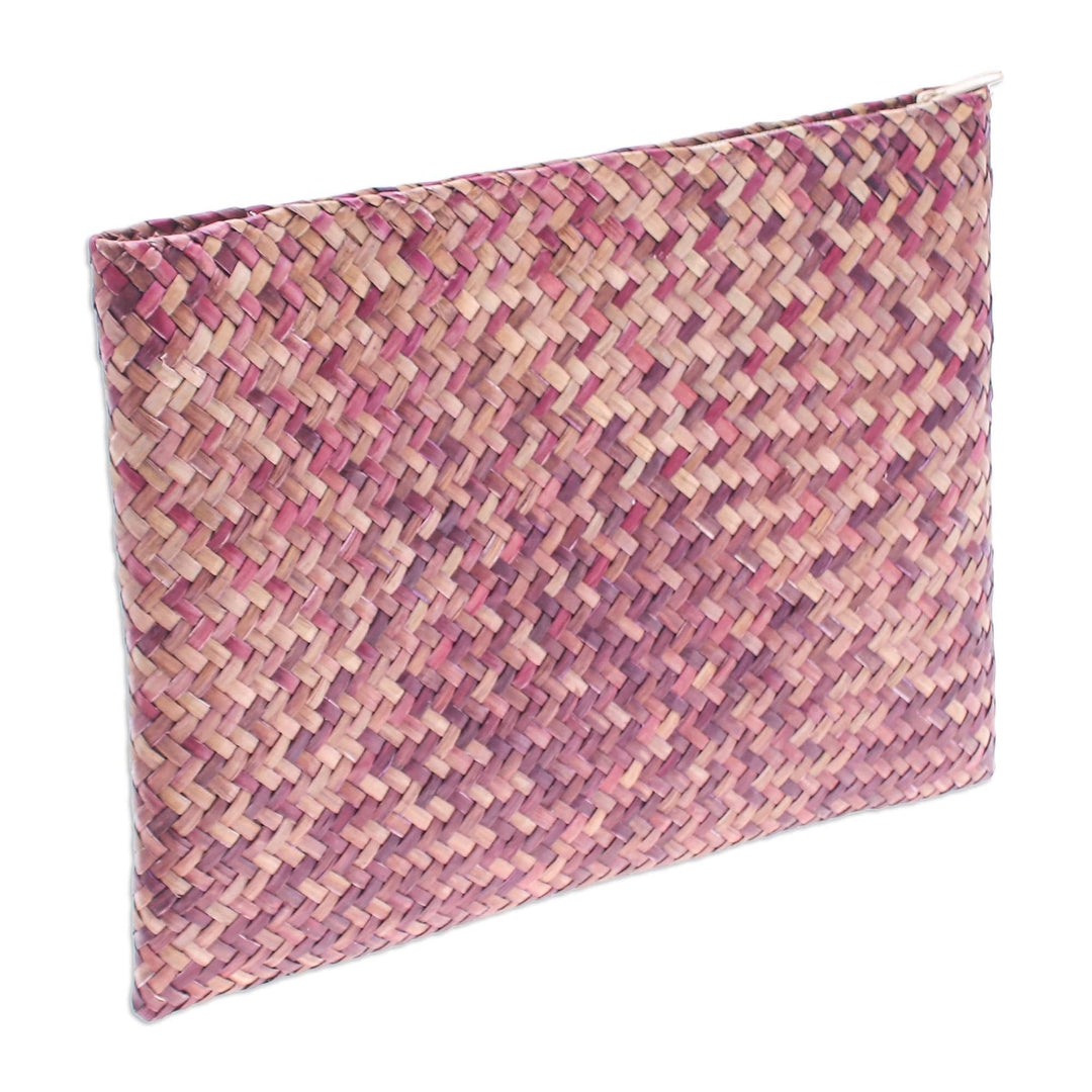 Handwoven Red and Brown Natural Bulrush Reed Clutch - Natural Boldness