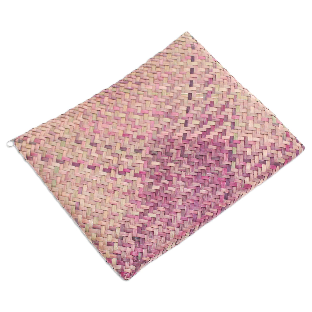 Handwoven Pink and Brown Natural Bulrush Reed Clutch - Natural Vitality