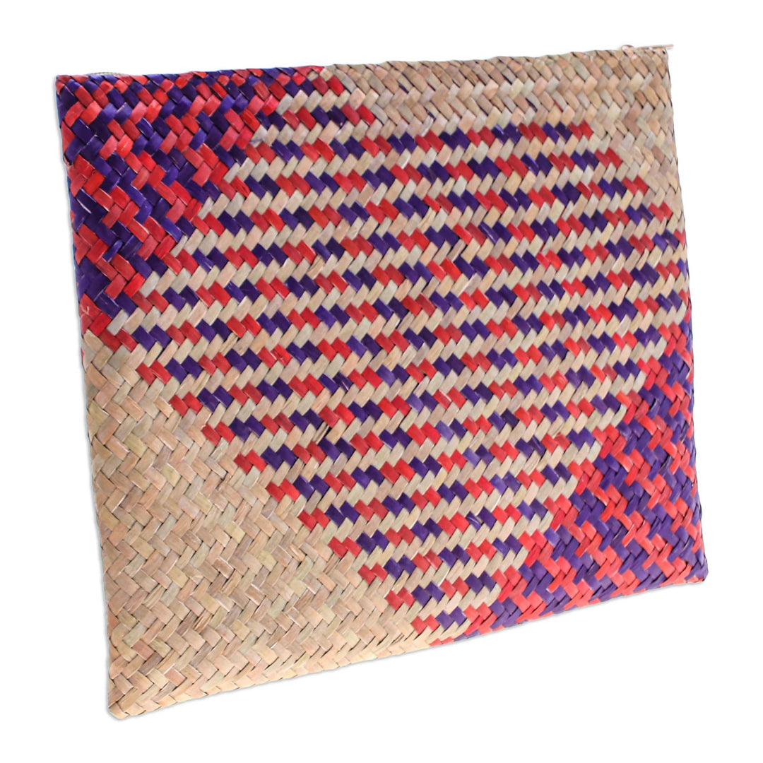 Handwoven Red and Blue Natural Bulrush Reed Clutch - Natural Uniqueness