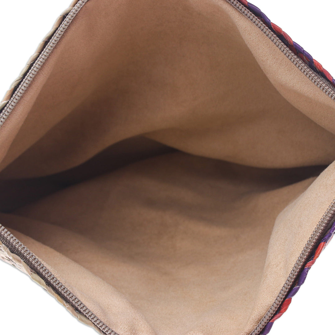 Handwoven Red and Blue Natural Bulrush Reed Clutch - Natural Uniqueness